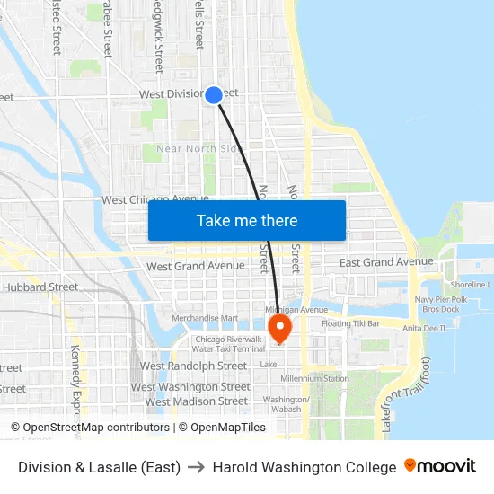 Division & Lasalle (East) to Harold Washington College map