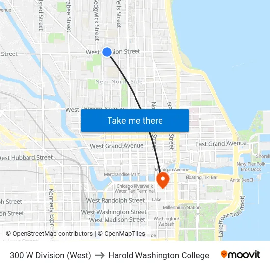 300 W Division (West) to Harold Washington College map