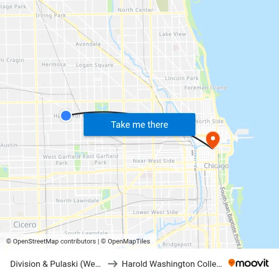Division & Pulaski (West) to Harold Washington College map