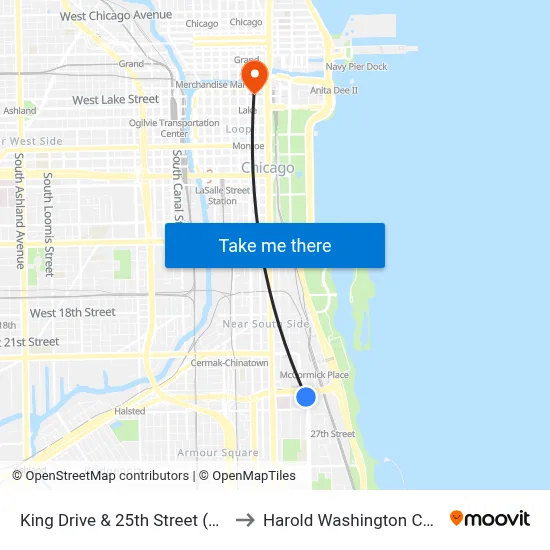 King Drive & 25th Street (South) to Harold Washington College map