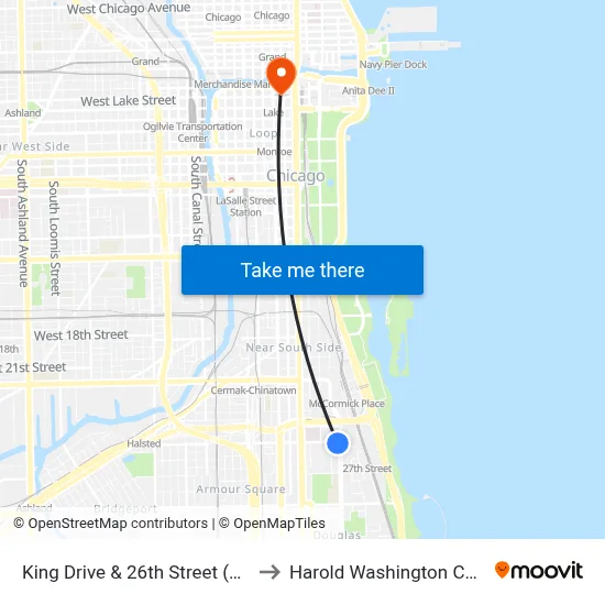 King Drive & 26th Street (South) to Harold Washington College map