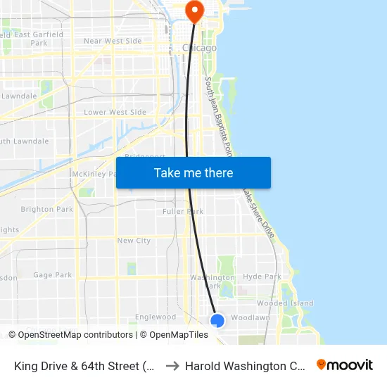 King Drive & 64th Street (South) to Harold Washington College map
