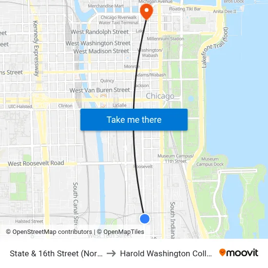 State & 16th Street (North) to Harold Washington College map