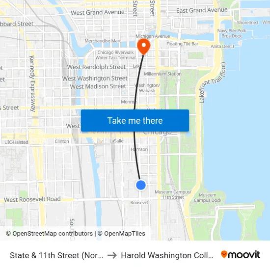 State & 11th Street (North) to Harold Washington College map