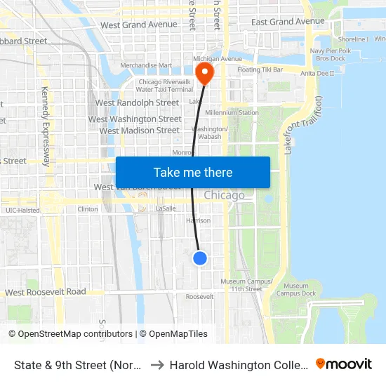 State & 9th Street (North) to Harold Washington College map