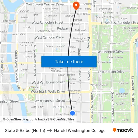 State & Balbo (North) to Harold Washington College map
