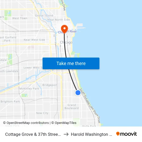 Cottage Grove & 37th Street (North) to Harold Washington College map