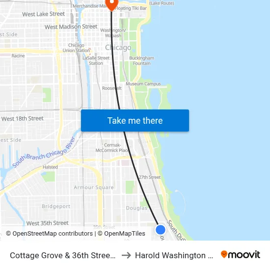 Cottage Grove & 36th Street (South) to Harold Washington College map