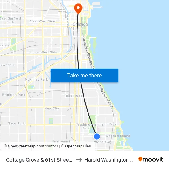 Cottage Grove & 61st Street (South) to Harold Washington College map