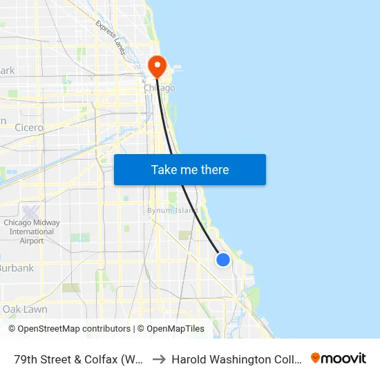79th Street & Colfax (West) to Harold Washington College map
