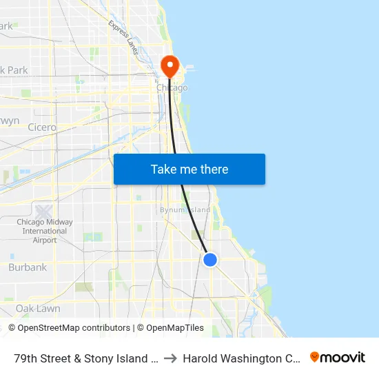 79th Street & Stony Island (East) to Harold Washington College map