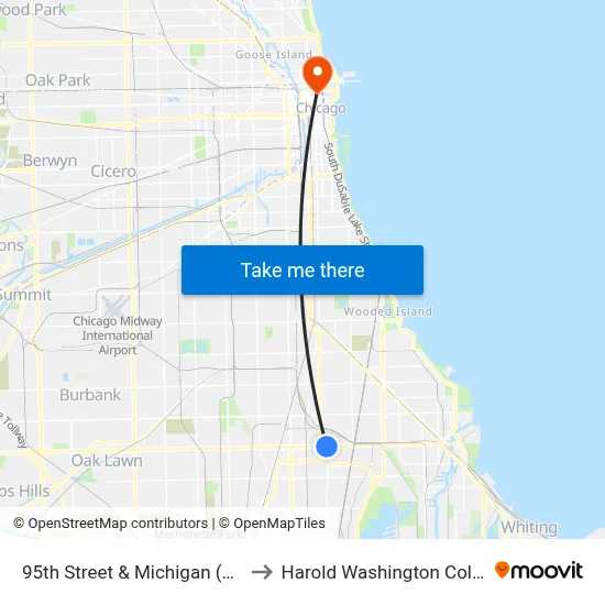 95th Street & Michigan (East) to Harold Washington College map