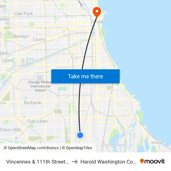 Vincennes & 111th Street (Ne) to Harold Washington College map