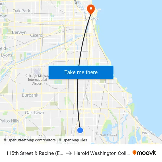 115th Street & Racine (East) to Harold Washington College map