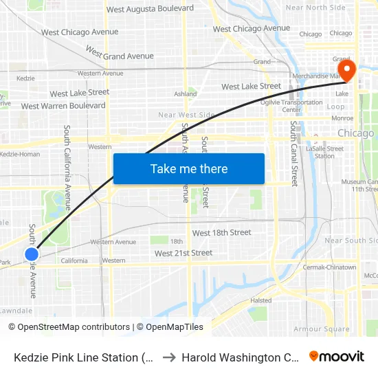 Kedzie Pink Line Station (South) to Harold Washington College map