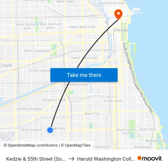 Kedzie & 55th Street (South) to Harold Washington College map