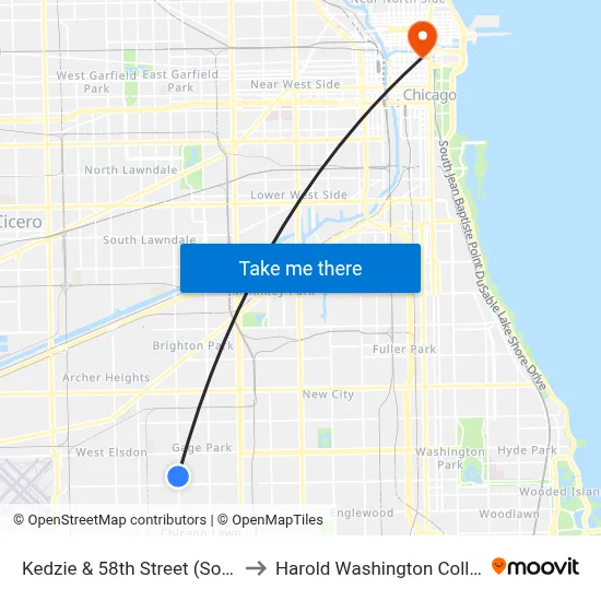 Kedzie & 58th Street (South) to Harold Washington College map