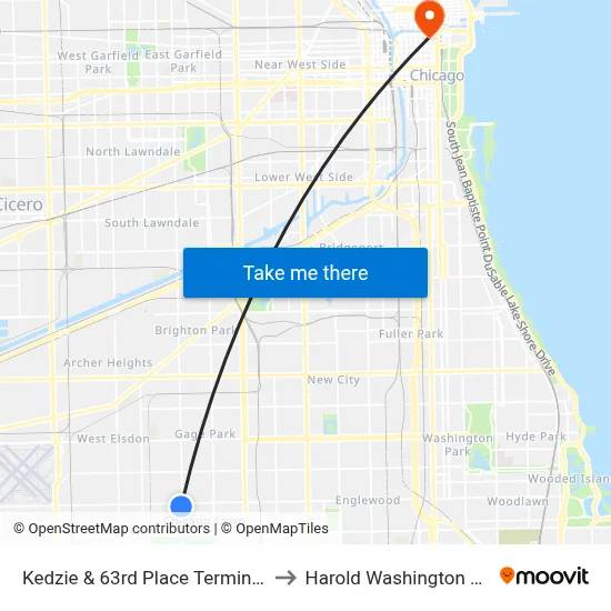 Kedzie & 63rd Place Terminal (East) to Harold Washington College map