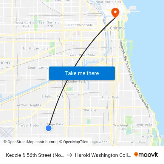 Kedzie & 56th Street (North) to Harold Washington College map