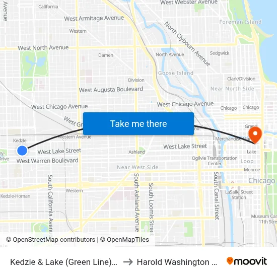 Kedzie & Lake (Green Line) (North) to Harold Washington College map