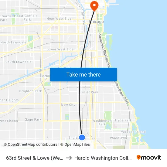 63rd Street & Lowe (West) to Harold Washington College map