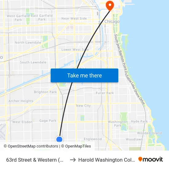 63rd Street & Western (West) to Harold Washington College map