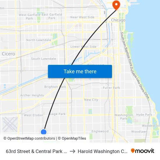 63rd Street & Central Park (West) to Harold Washington College map