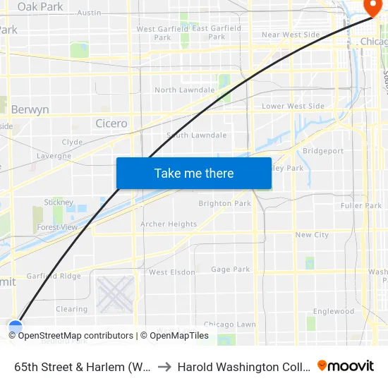 65th Street & Harlem (West) to Harold Washington College map