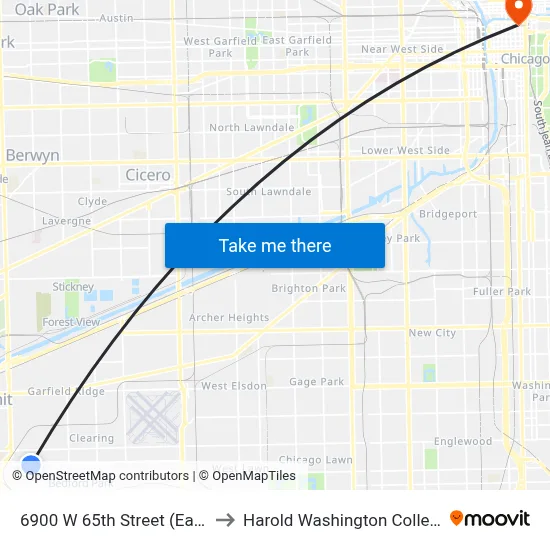 6900 W 65th Street (East) to Harold Washington College map