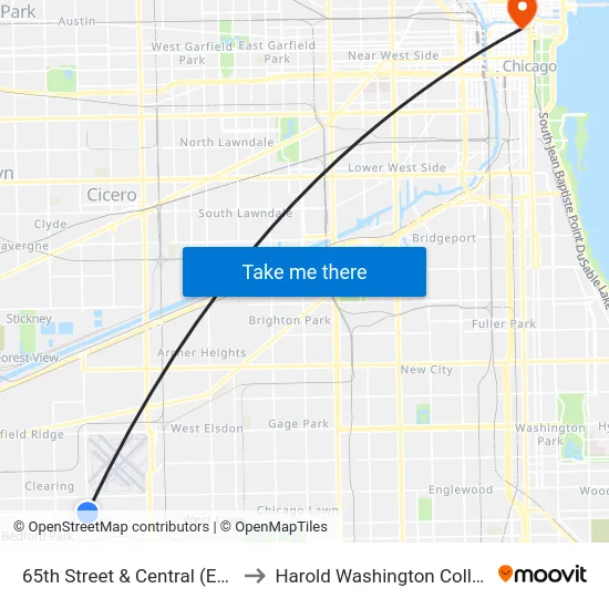 65th Street & Central (East) to Harold Washington College map
