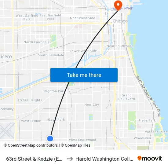 63rd Street & Kedzie (East) to Harold Washington College map