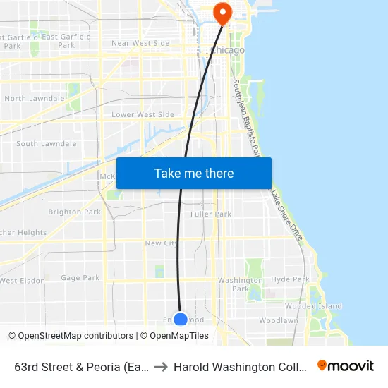 63rd Street & Peoria (East) to Harold Washington College map