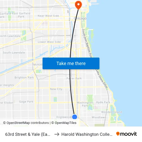 63rd Street & Yale (East) to Harold Washington College map