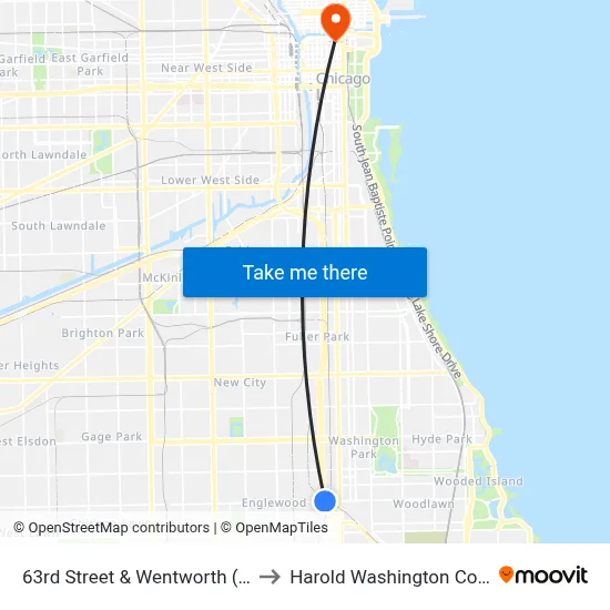 63rd Street & Wentworth (East) to Harold Washington College map