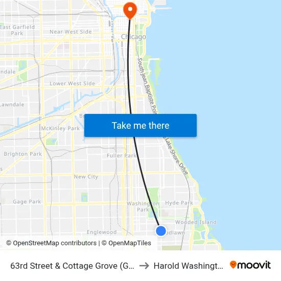 63rd Street & Cottage Grove (Green Line) (East) to Harold Washington College map
