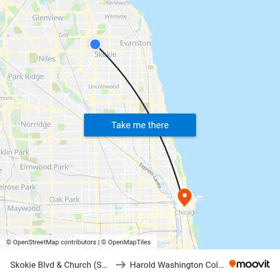 Skokie Blvd & Church (South) to Harold Washington College map