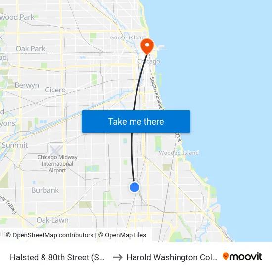Halsted & 80th Street (South) to Harold Washington College map