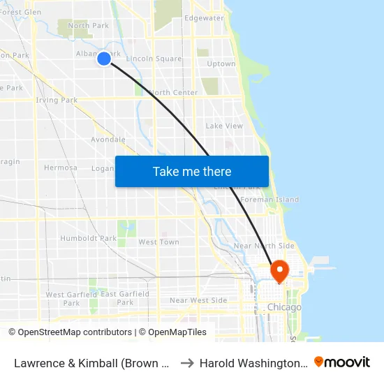 Lawrence & Kimball (Brown Line) (West) to Harold Washington College map