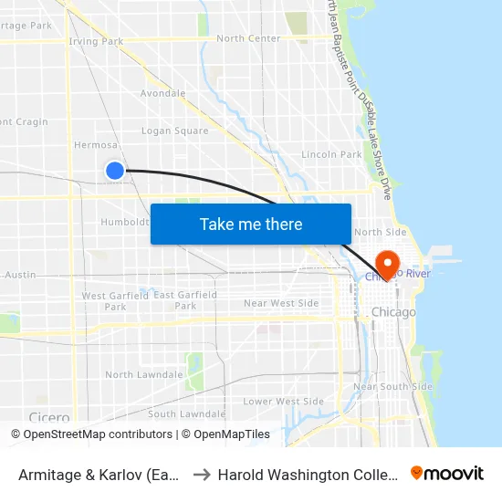 Armitage & Karlov (East) to Harold Washington College map