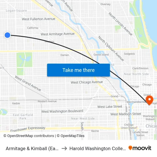 Armitage & Kimball (East) to Harold Washington College map