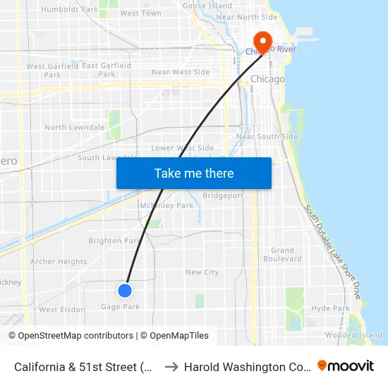 California & 51st Street (North) to Harold Washington College map