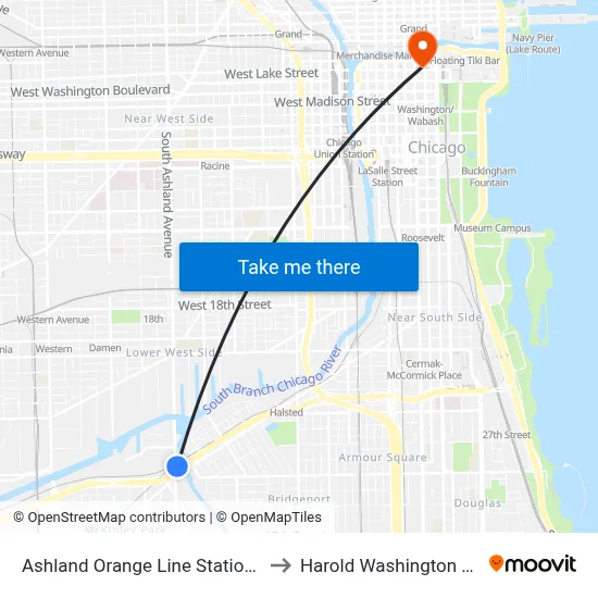 Ashland Orange Line Station (North) to Harold Washington College map