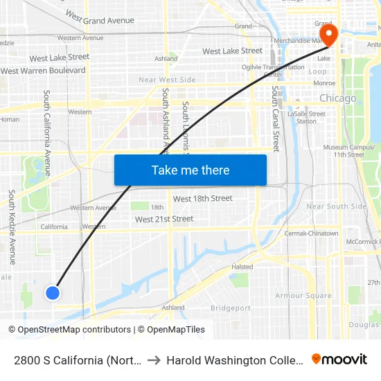2800 S California (North) to Harold Washington College map