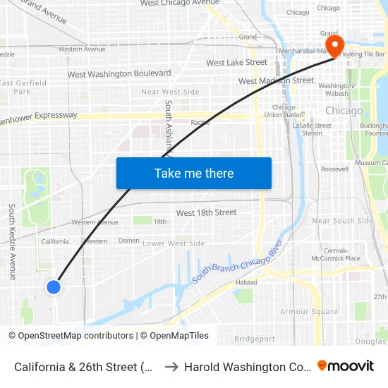 California & 26th Street (North) to Harold Washington College map