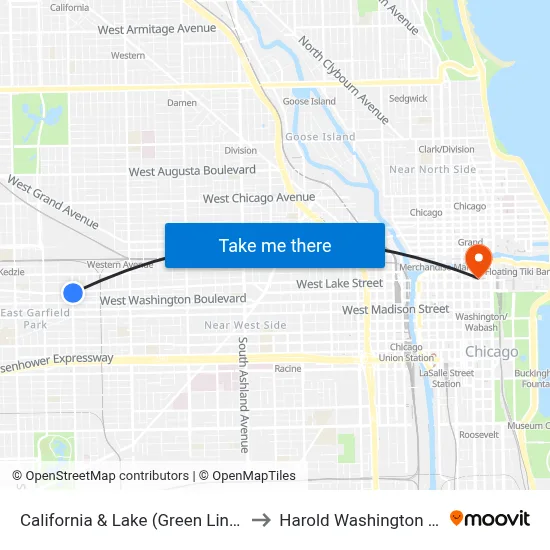 California & Lake (Green Line) (North) to Harold Washington College map
