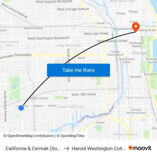 California & Cermak (South) to Harold Washington College map