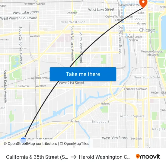 California & 35th Street (South) to Harold Washington College map