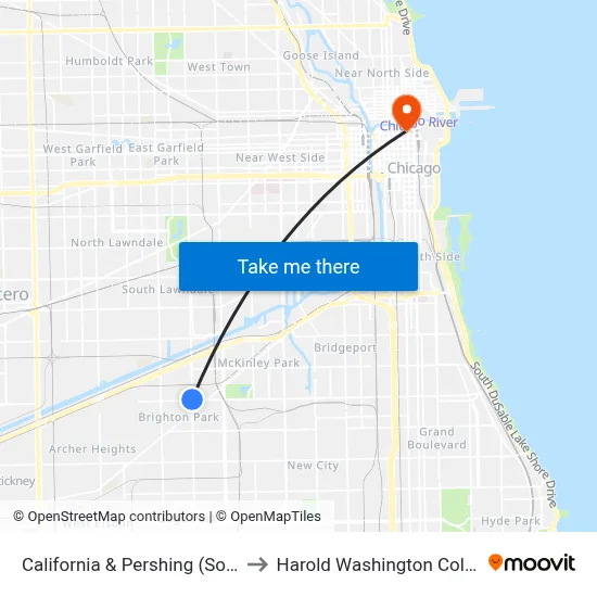 California & Pershing (South) to Harold Washington College map