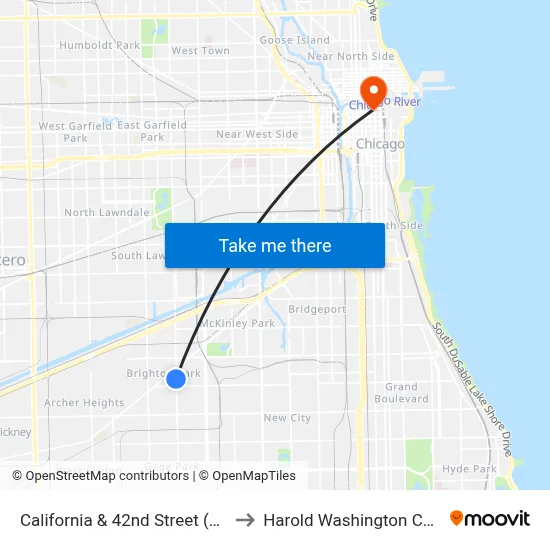 California & 42nd Street (South) to Harold Washington College map