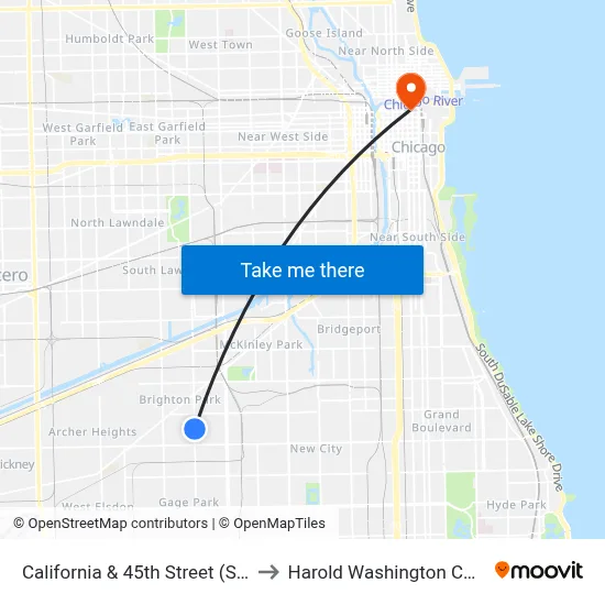 California & 45th Street (South) to Harold Washington College map